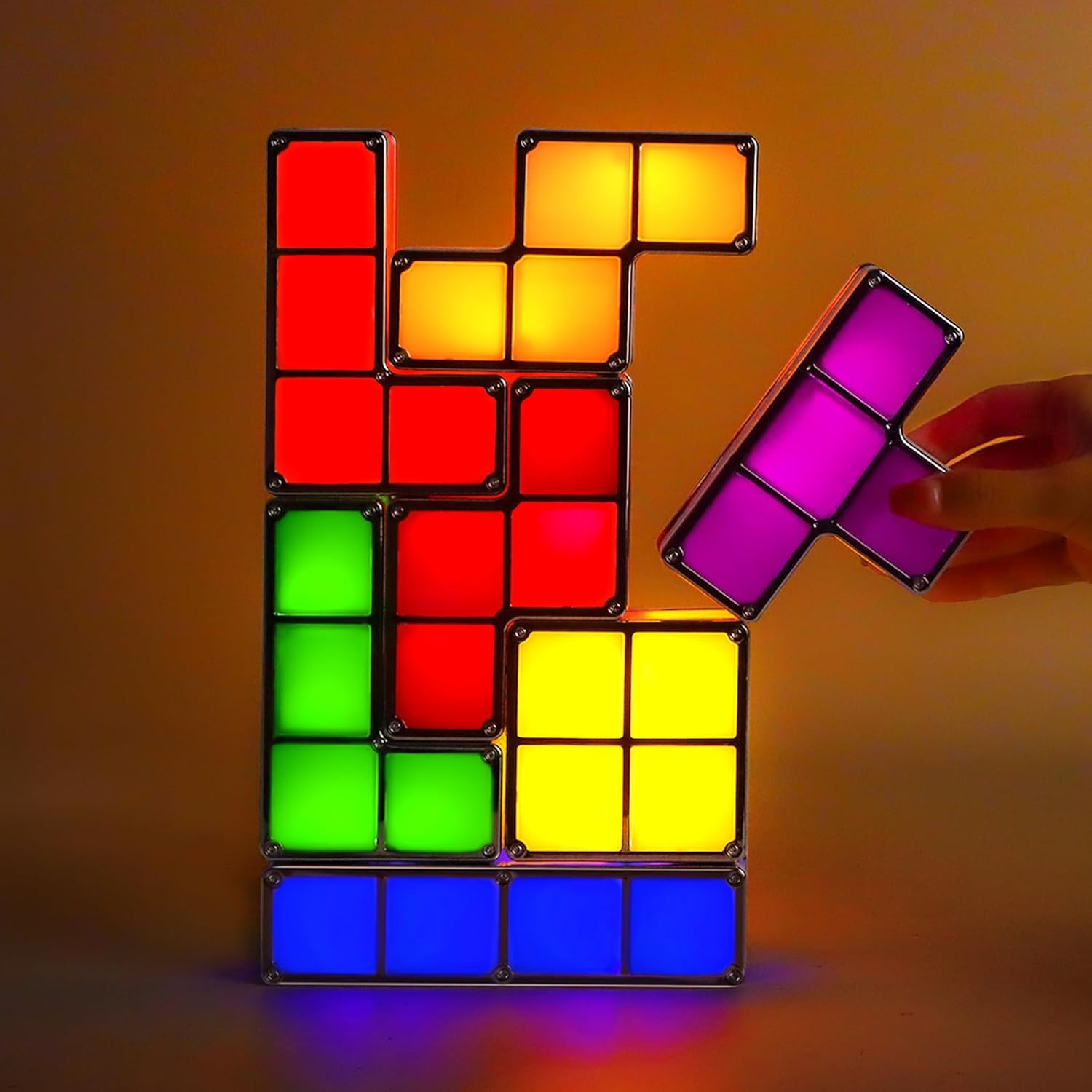Tangram Stackable Night Light, AVEKI LED 7 Colors Induction Interlocking Desk Lamp 3D DIY Magic Blocks Puzzles Toy for Bedroom Home Decor Ideal Gift for Birthday (US Plug)