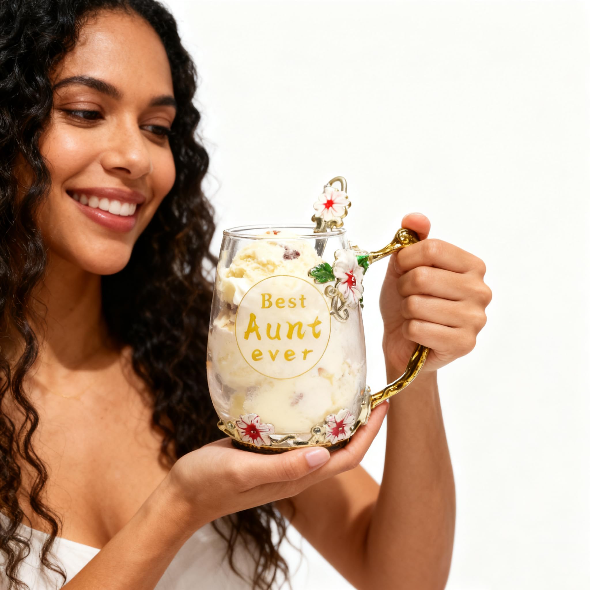 Best Gifts For Women Mom Blue Glass Coffee Tea Mug Unique Birthday Christmas Gift For Women Who Have Everything, Gift For Her Tea Cup with Spoon Sets (Blue-Tal)