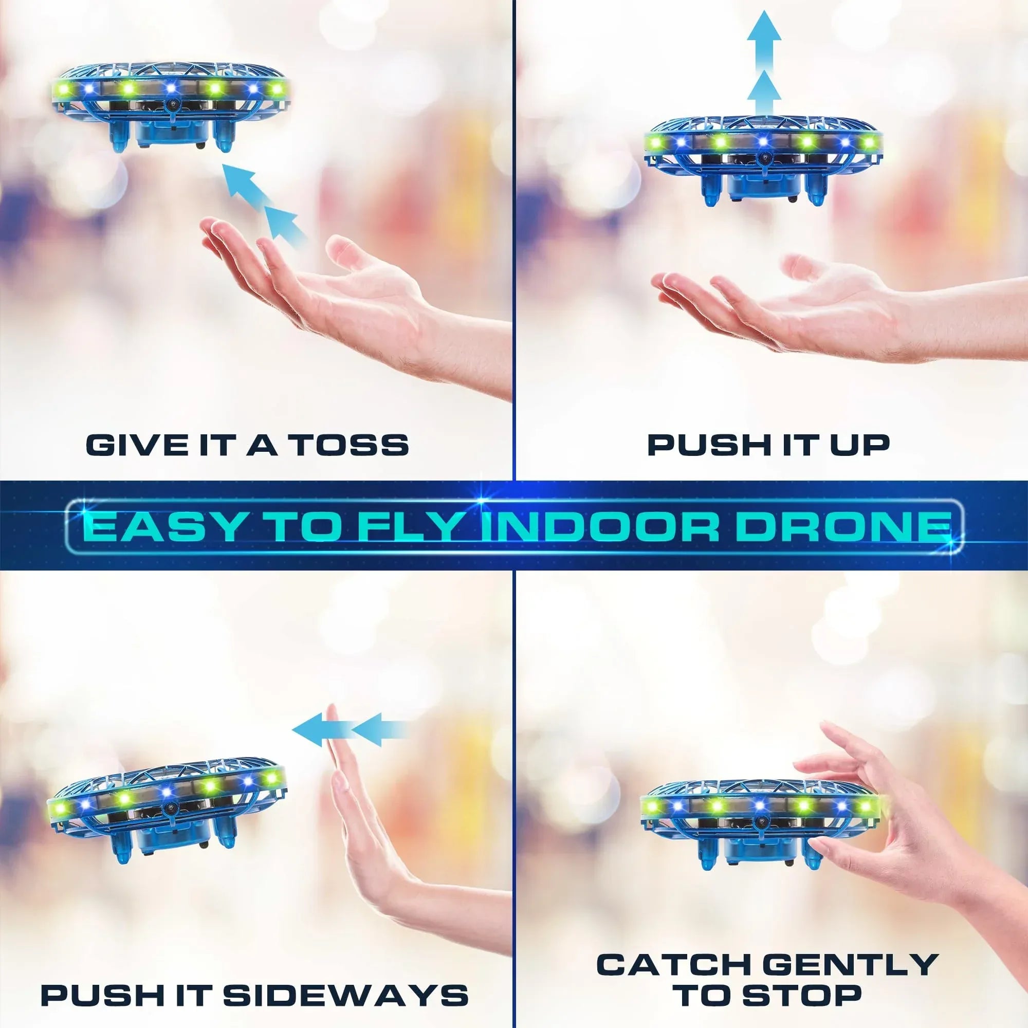 Force1 Scoot Hand Operated Drone for Kids or Adults - Hands Free Motion Sensor Mini Drones, Easy LED Indoor Rechargeable UFO Toy Flying Orb Ball Drone Toys for Boys and Girls (Blue) - Unique Gift Market