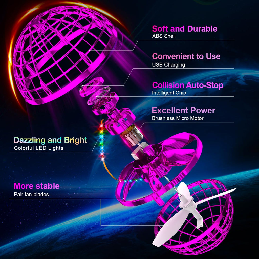 Flying Orb Ball (Blue, 2025 Upgraded) with Dazzling Lights, Magic Hover Spinner, Cool Boomerang Drone, Floating Cosmic Globe, Kids Toys Gifts for 6 7 8 9 10 Year Old Boys Girls
