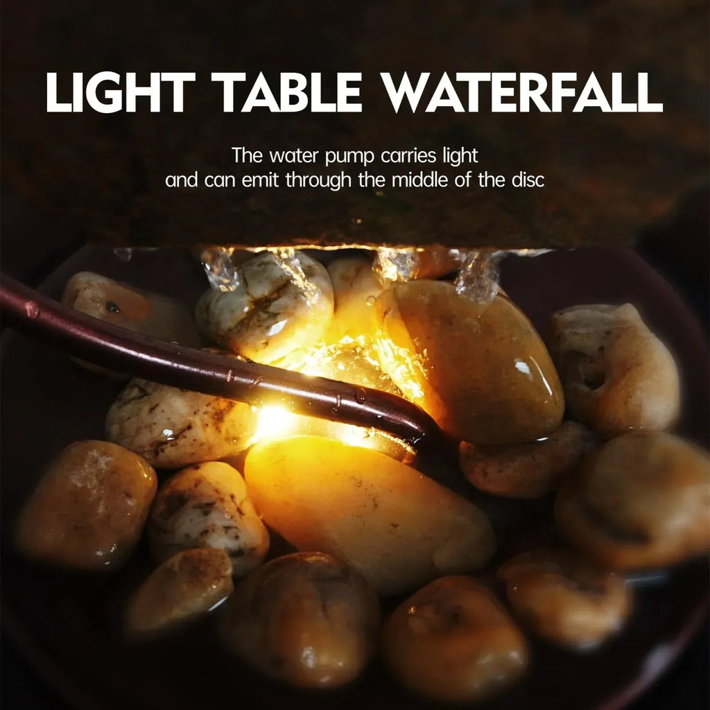 Indoor Tabletop Waterfall Moon Fountain, Home Décor Soothing Rain Sound Meditation Relaxing Fountains, Nature Slate Water Feature with Light for Room Office Desktop Decoration-13 Tall - Unique Gift Market