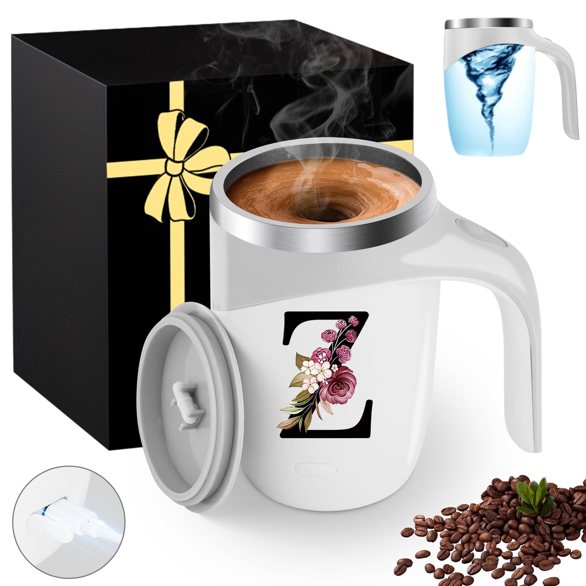 Initial Magnetic Stirring Coffee Mug Stainless Insulated Travel Cup Happy Birthday Personalized Gifts Women Adult Who Have Everything Want Nothing Mom Cool Special Custom Christmas Initial Present,G