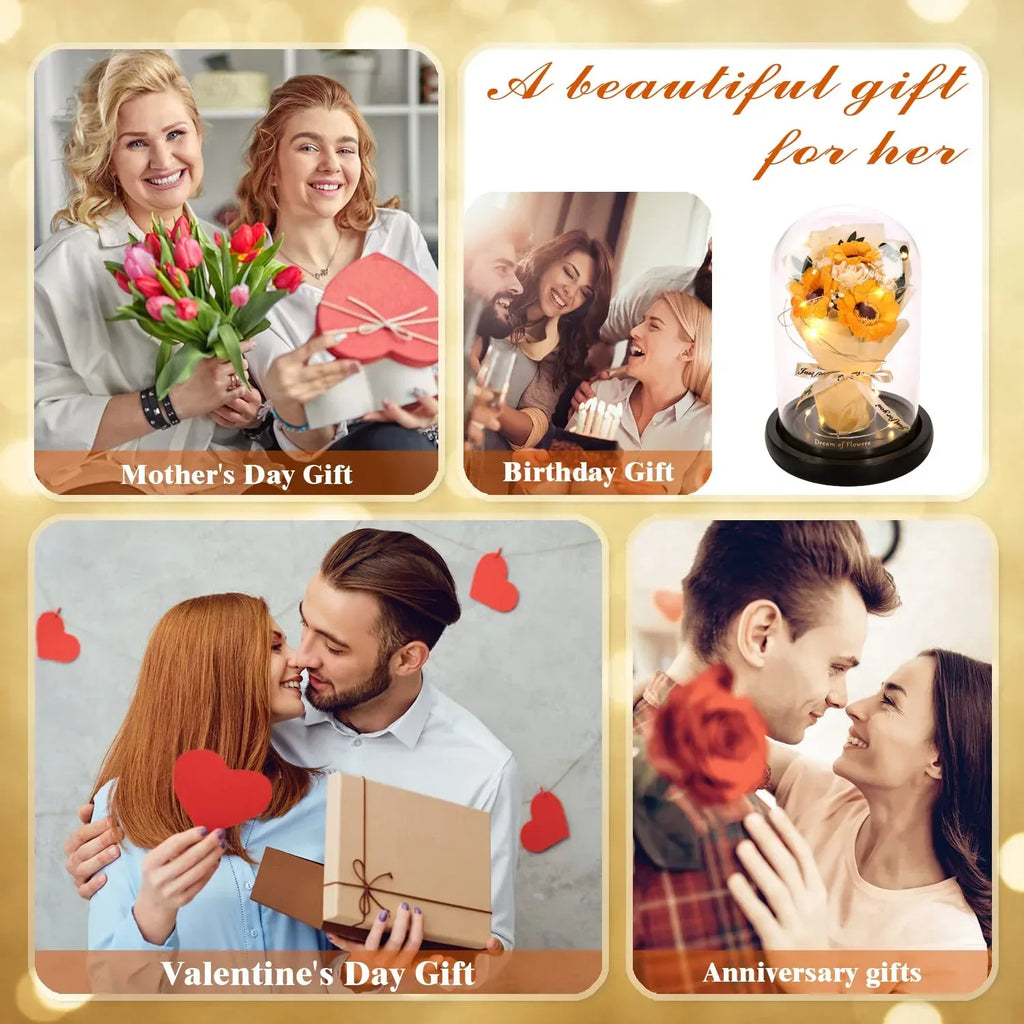 Valentines Day Gifts for Her,Valentines Flower Gifts for Women,Rose in Glass Dome with 2 Light Modes,Light Up Rose Flowers,Valentines Anniversary Birthday Gifts for Women, Mom, Wife, Girlfriend - Unique Gift Market