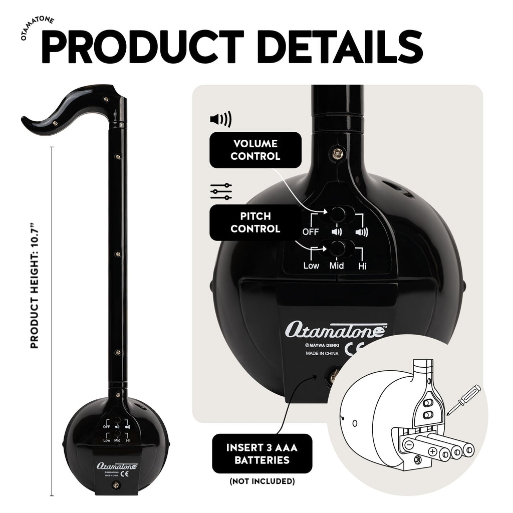 Otamatone Japanese Electronic Musical Instrument Portable Music Synthesizer from Japan by Maywa Denki Studio Award Winning, Educational Fun Gift for Children, Teens & Adults - Black