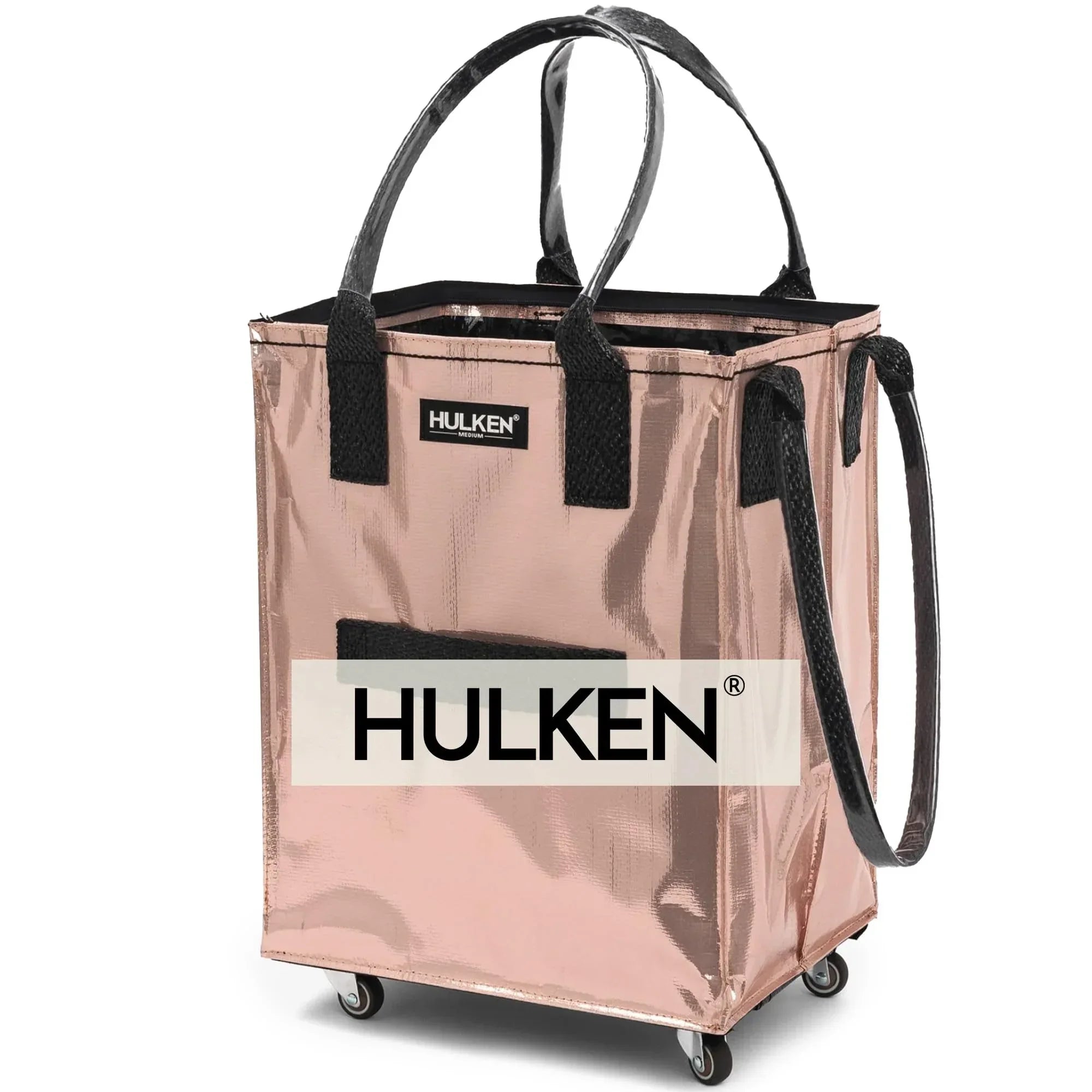 (Medium, Rose Gold) Reusable Grocery Bag On Wheels, Shopping Trolley, Rolling Tote, Zipper Closure, Lightweight, Carries Up to 66 lb, Folds Flat, Unbreakable Handles - Unique Gift Market