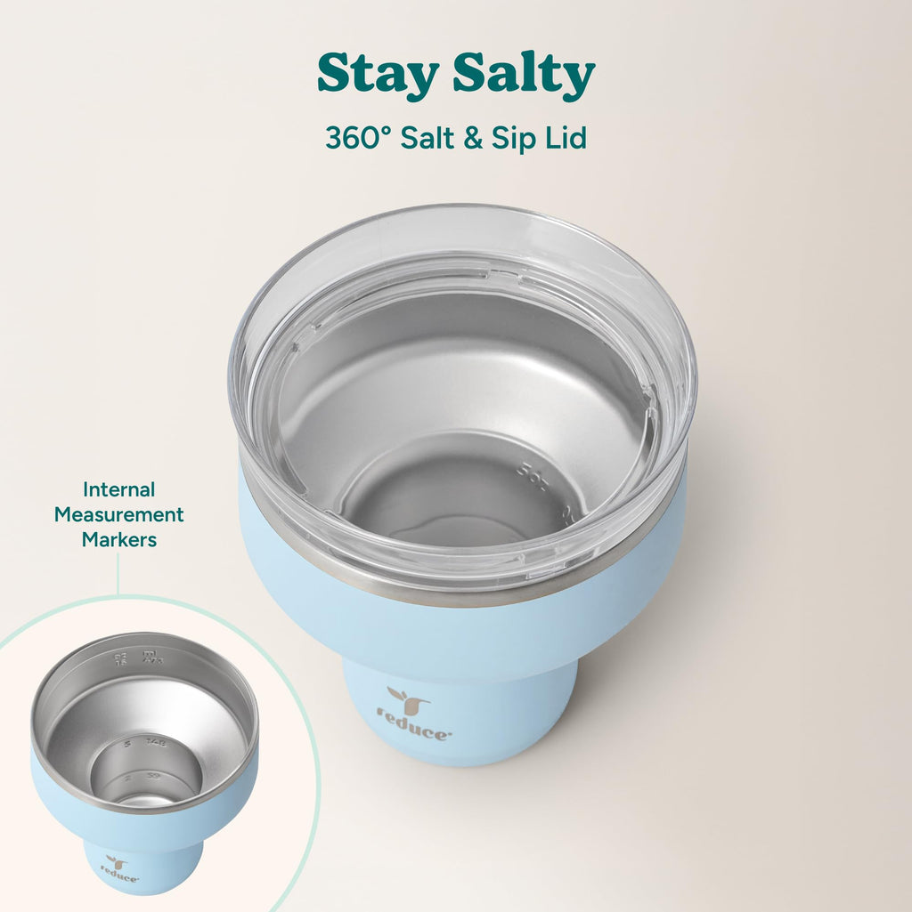 REDUCE Saltini 16 oz Cocktail Tumbler - Insulated Margarita Tumbler with Lid - Keeps Drinks Cold for 10 Hours - 360 Sippable Martini Glass Alternative - Shatterproof, Perfect for Parties - Sea Glass