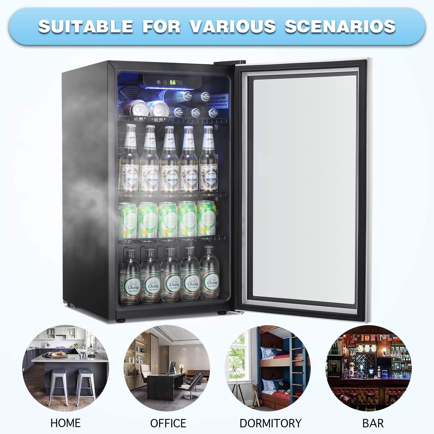 Antarctic Star 18L Beverage Refrigerator Cooler 24Can, Mini Fridge with Quiet Compressor, LED Light,Freestanding Small Fridge with Electronic Temperature Control for Home and Bar(40-61 ℉)