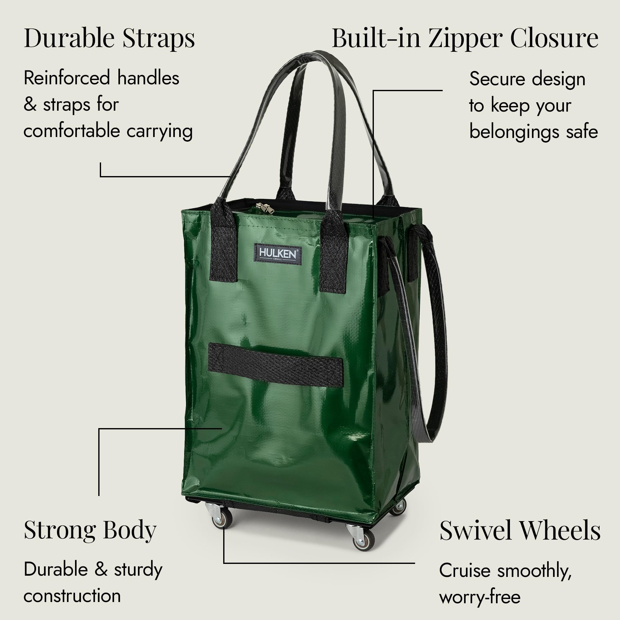 (Medium, Rose Gold) Reusable Grocery Bag On Wheels, Shopping Trolley, Rolling Tote, Zipper Closure, Lightweight, Carries Up to 66 lb, Folds Flat, Unbreakable Handles