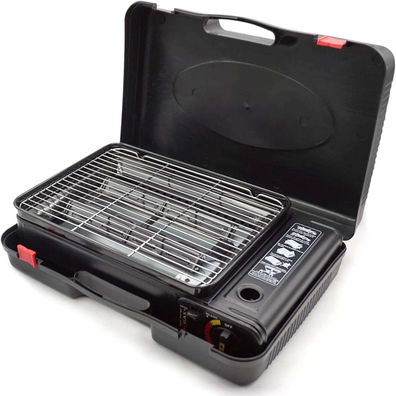 Portable Butane Stove - Compact Gas Grill Stove with Detachable Grate + Durable Carry Case | Dual Fuel Tabletop BBQ for Camping, Korean BBQ, Tailgating | Fast Stainless Steel Outdoor Cooker