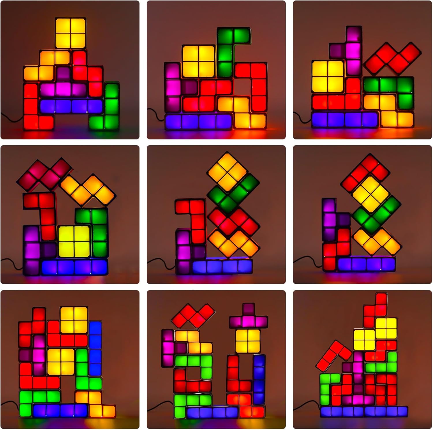 Tangram Stackable Night Light, AVEKI LED 7 Colors Induction Interlocking Desk Lamp 3D DIY Magic Blocks Puzzles Toy for Bedroom Home Decor Ideal Gift for Birthday (US Plug)