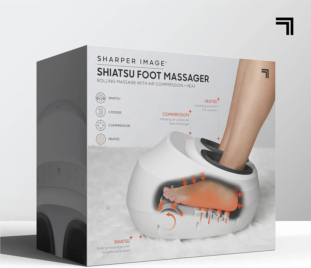 Sharper Image Electric Shiatsu Foot Massager with Heat & Air Compression, Deep Kneading Rollers & Washable Cover, Targets Heels, Balls & Arches up to Mens Size 12, Gift for Women & Men - Unique Gift Market