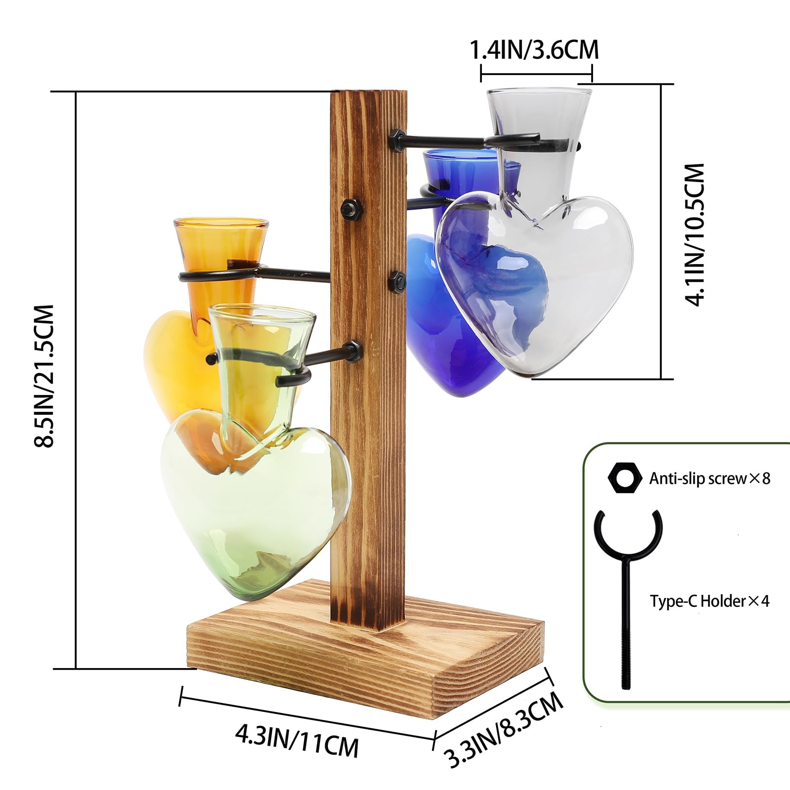 Plant Terrarium Propagation Stations with Wooden Stand, Glass Vase for Indoor Hydroponics Home Garden Office Decoration Gift for Women - 4 Love Bulb Vase