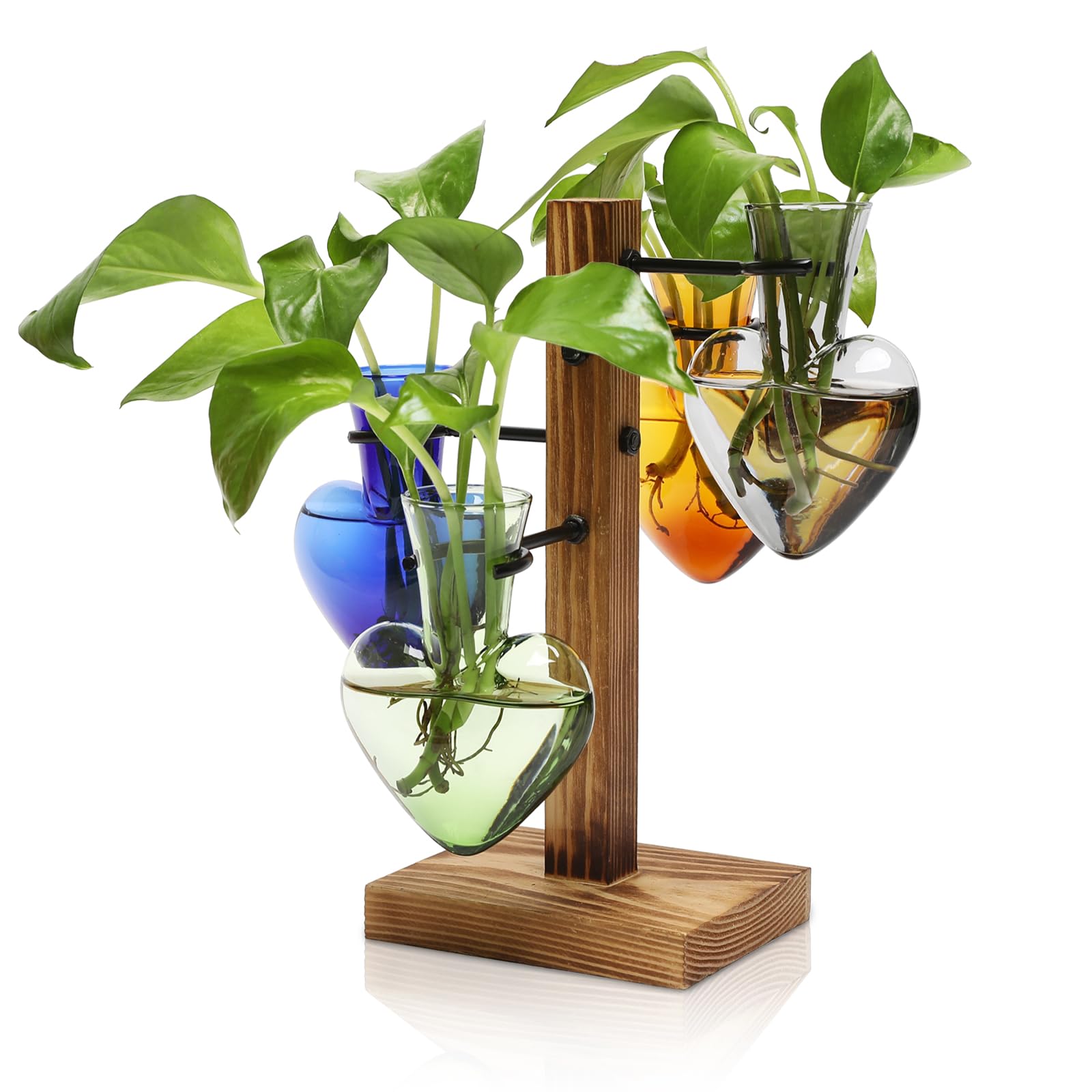 Plant Terrarium Propagation Stations with Wooden Stand, Glass Vase for Indoor Hydroponics Home Garden Office Decoration Gift for Women - 4 Love Bulb Vase