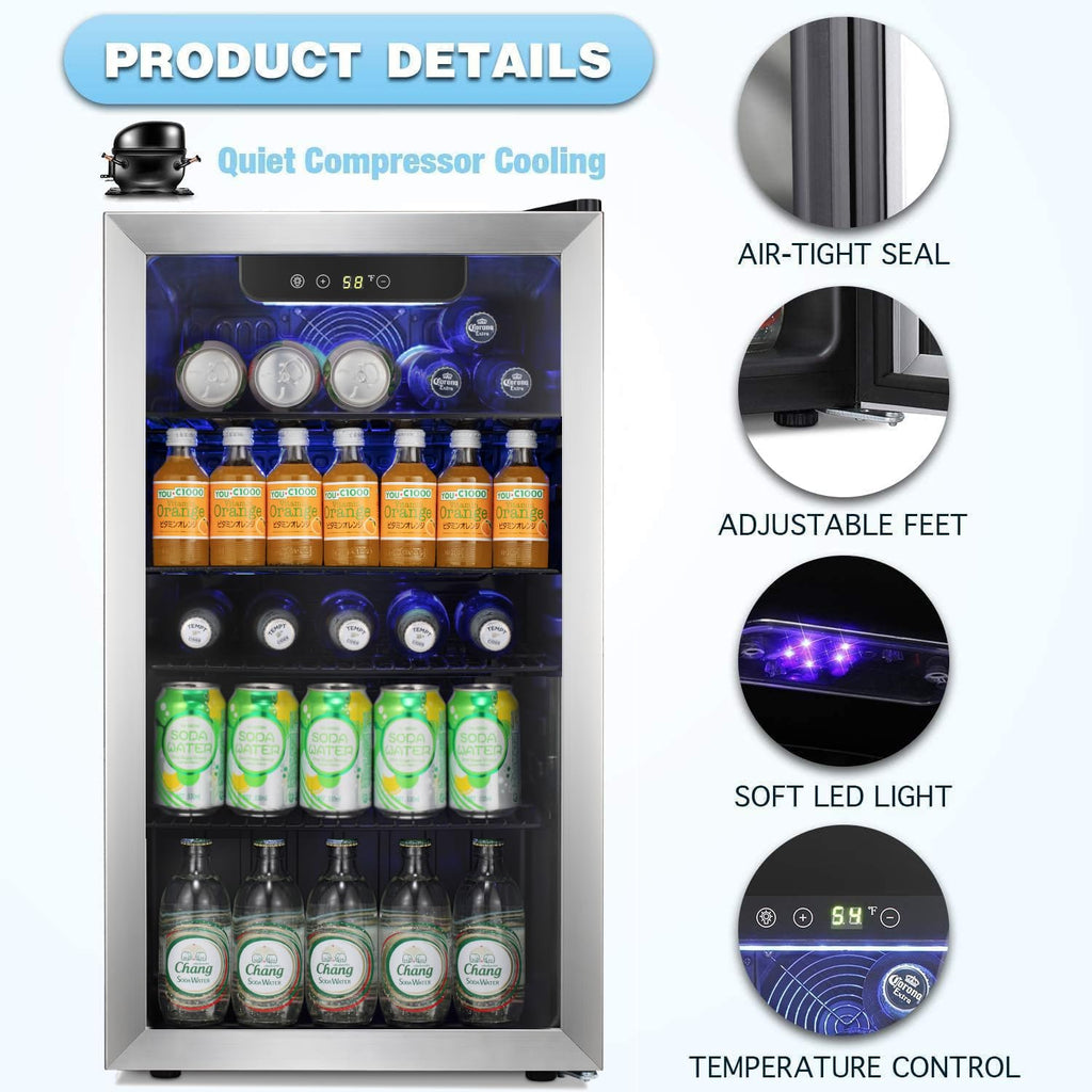 Antarctic Star 18L Beverage Refrigerator Cooler 24Can, Mini Fridge with Quiet Compressor, LED Light,Freestanding Small Fridge with Electronic Temperature Control for Home and Bar(40-61 ℉)