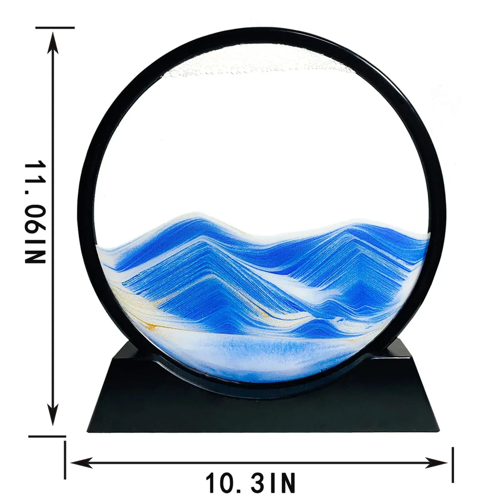 Moving Sand Art Picture - Sand Art Liquid Motion 3D Deep Sea Sandscape, Round Glass Frame Display Flowing Sand Relaxing Toy for Desktop Home Office Work Ocean Decor(Black, 7") - Unique Gift Market