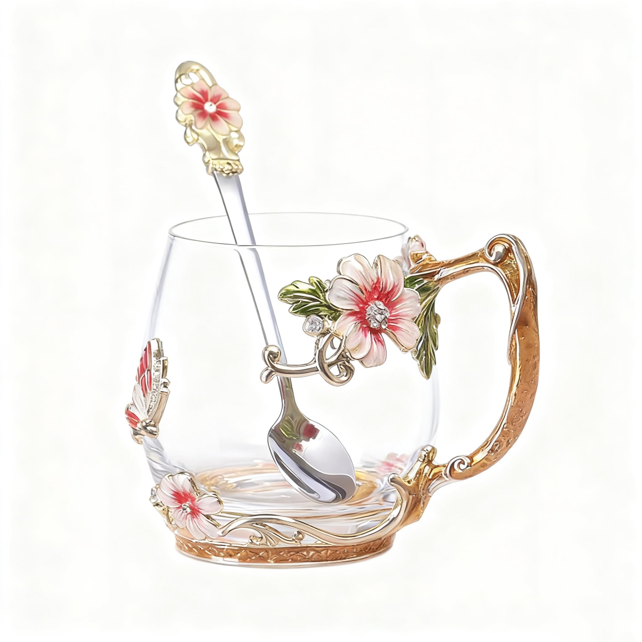 Best Gifts For Women Mom Blue Glass Coffee Tea Mug Unique Birthday Christmas Gift For Women Who Have Everything, Gift For Her Tea Cup with Spoon Sets (Blue-Tal)