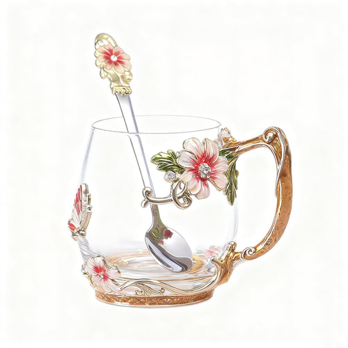 Best Gifts For Women Mom Blue Glass Coffee Tea Mug Unique Birthday Christmas Gift For Women Who Have Everything, Gift For Her Tea Cup with Spoon Sets (Blue-Tal)