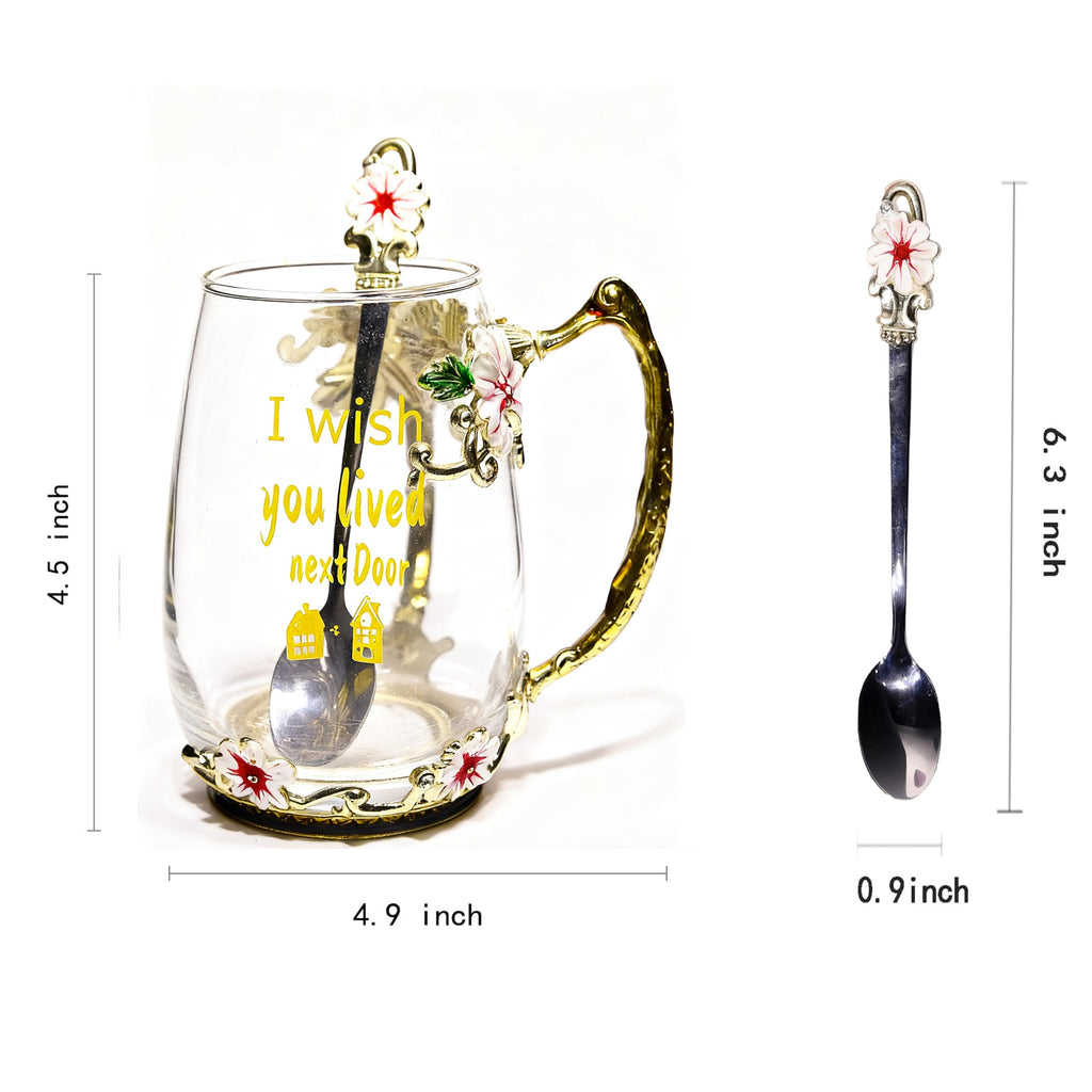 Best Gifts For Women Mom Blue Glass Coffee Tea Mug Unique Birthday Christmas Gift For Women Who Have Everything, Gift For Her Tea Cup with Spoon Sets (Blue-Tal)
