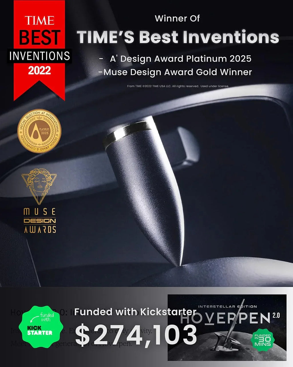 novium Hoverpen Interstellar, Mars Magma, Ballpoint Pen, Unisex, 23.5 Degree Angle, Schmidt Ballpoint Cartridges, Smooth Writing, No Spills, No Spotting, No Explosions - Unique Gift Market