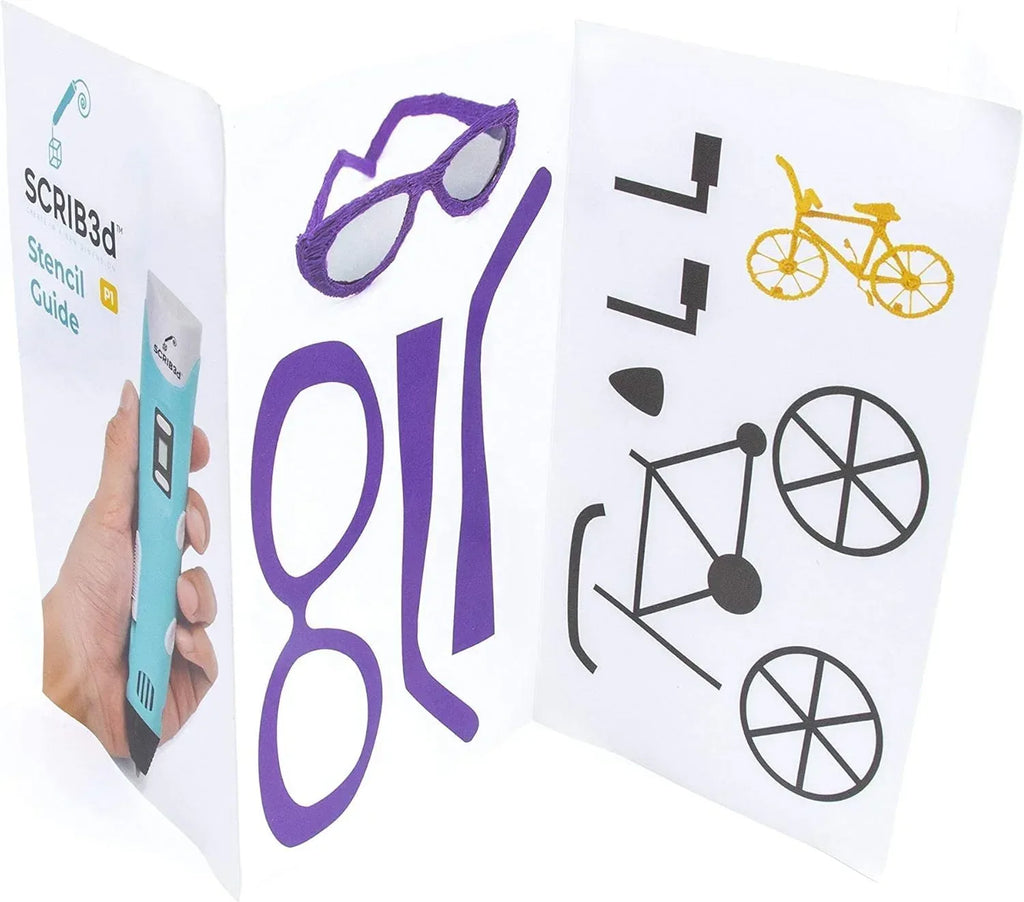 SCRIB3D P1 3D Printing Pen with Display - Includes 3D Pen, 3 Starter Colors of PLA Filament, Stencil Book + Project Guide, and Power adapter - Unique Gift Market
