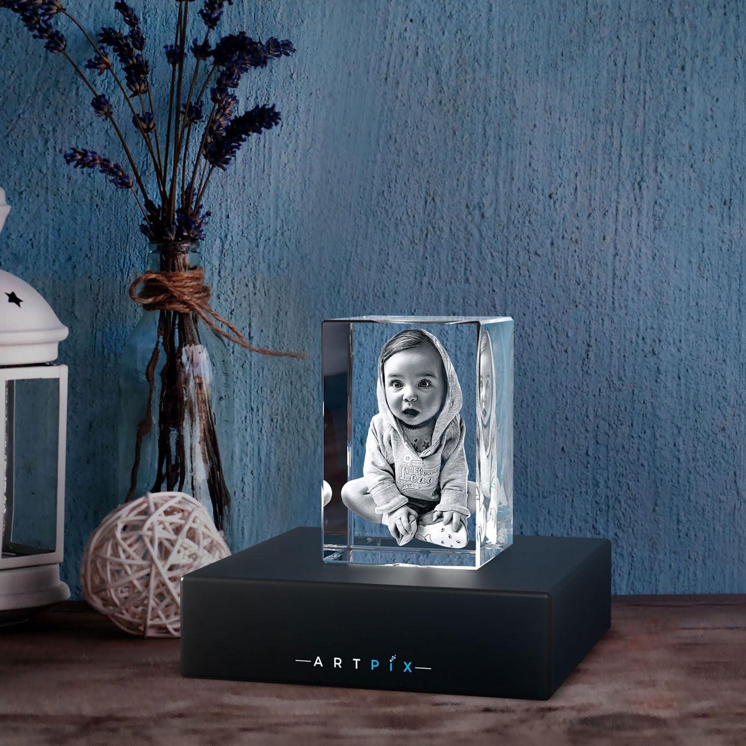 ArtPix 3D Crystal Photo, Valentines Day Personalized Gifts for Women, Wife, Men, Her, Him, Great V-Day Custom Gift With Your Own Photo, Customized Glass 3D Laser Etched Picture Wedding - Unique Gift Market