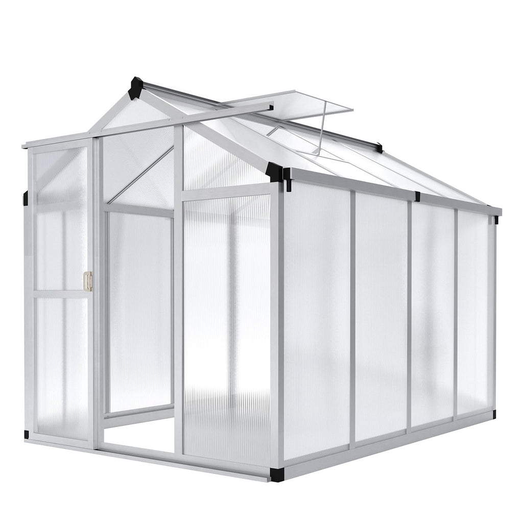 6×8FT Greenhouses for Outdoors, Aluminum Polycarbonate Greenhouses with Roof Vent - Heavy-Duty Walk-in Green Houses for All-Season Backyard Gardening