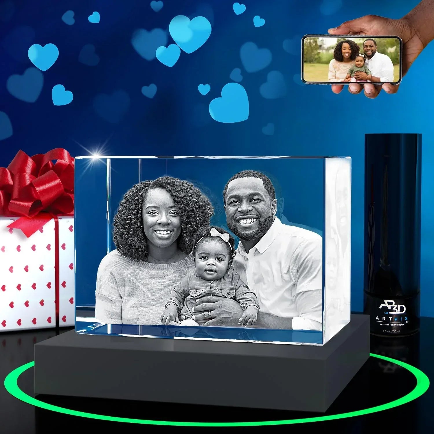 ArtPix 3D Crystal Photo, Valentines Day Personalized Gifts for Women, Wife, Men, Her, Him, Great V-Day Custom Gift With Your Own Photo, Customized Glass 3D Laser Etched Picture Wedding - Unique Gift Market
