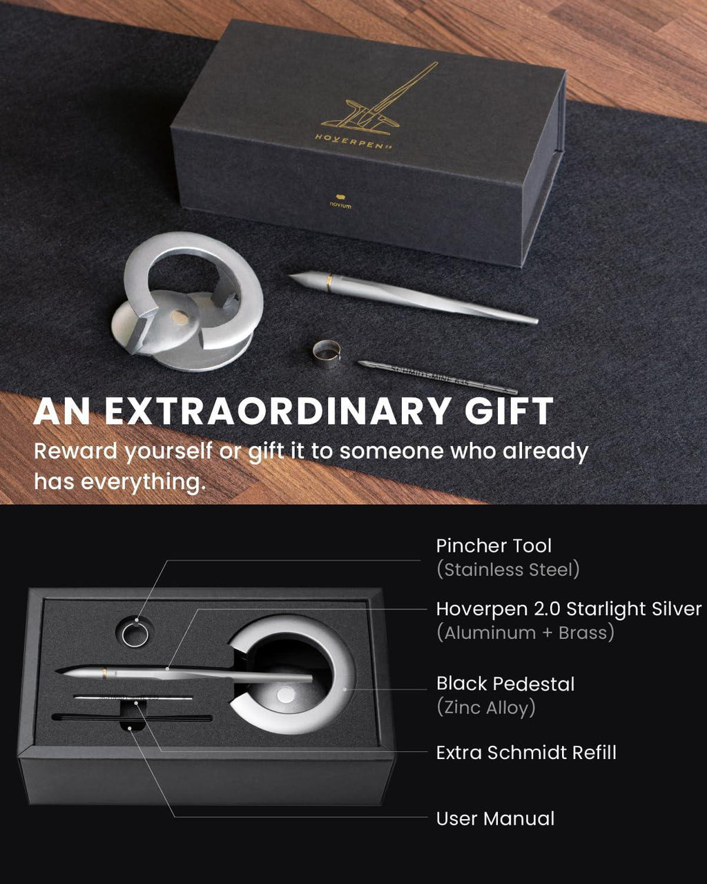 novium Hoverpen Interstellar, Mars Magma, Ballpoint Pen, Unisex, 23.5 Degree Angle, Schmidt Ballpoint Cartridges, Smooth Writing, No Spills, No Spotting, No Explosions - Unique Gift Market