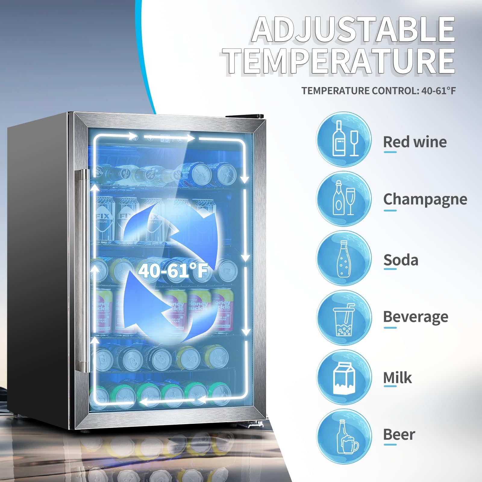 Antarctic Star 18L Beverage Refrigerator Cooler 24Can, Mini Fridge with Quiet Compressor, LED Light,Freestanding Small Fridge with Electronic Temperature Control for Home and Bar(40-61 ℉)