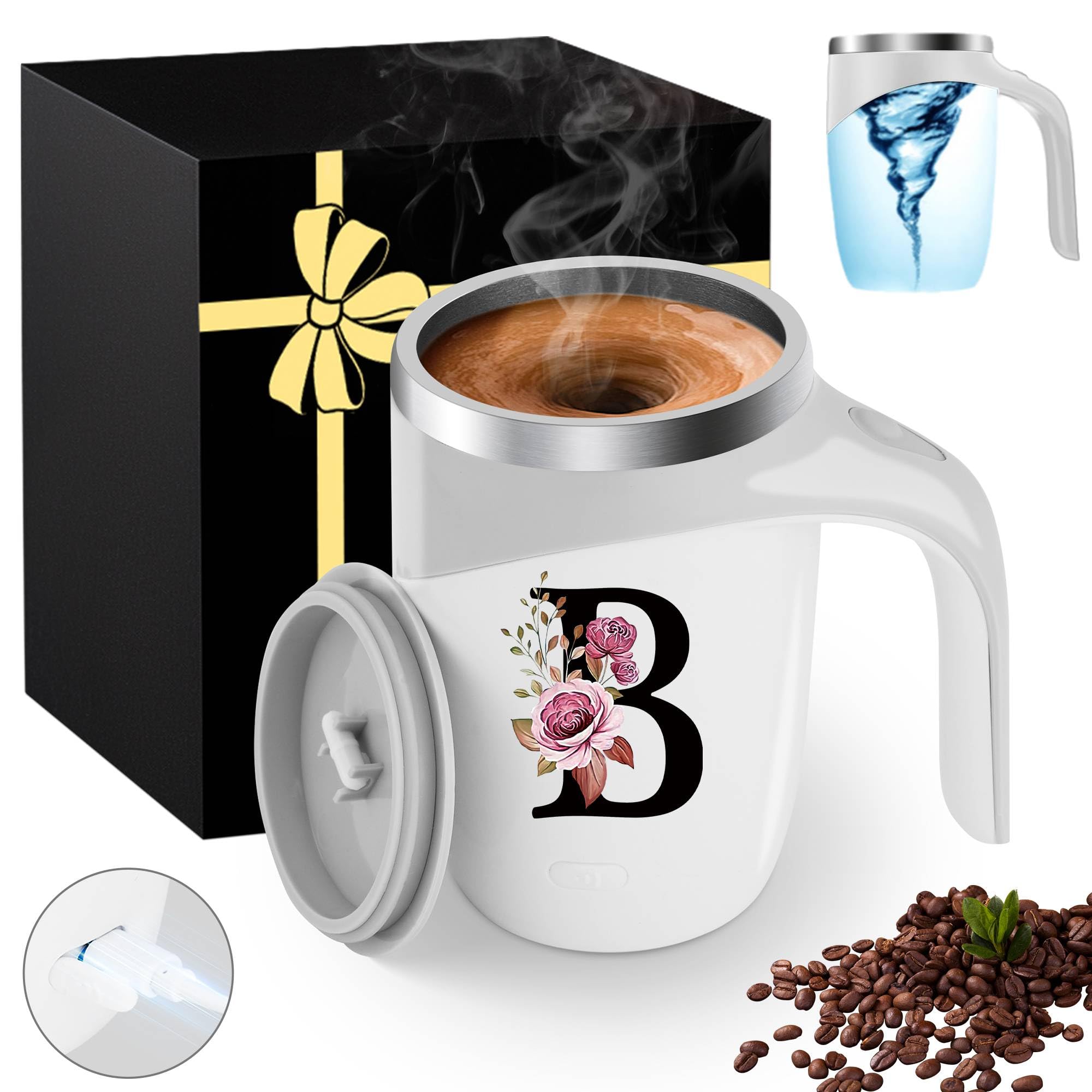 Initial Magnetic Stirring Coffee Mug Stainless Insulated Travel Cup Happy Birthday Personalized Gifts Women Adult Who Have Everything Want Nothing Mom Cool Special Custom Christmas Initial Present,G