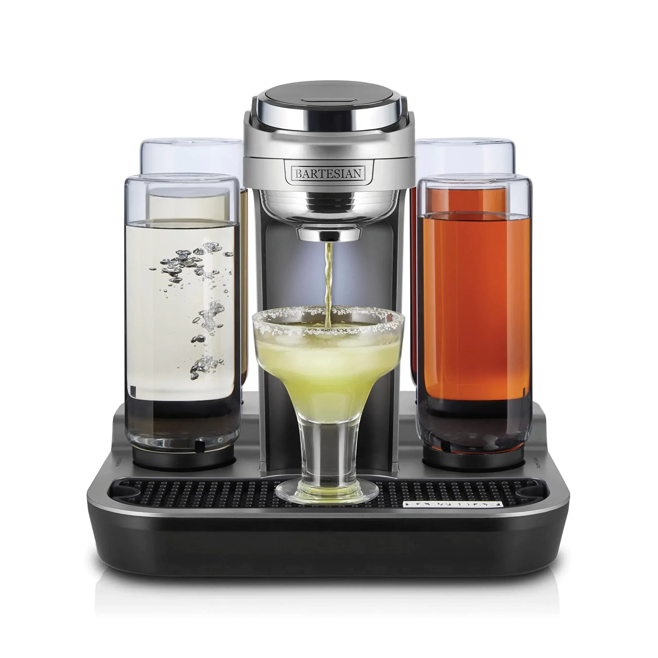Bartesian Professional Cocktail Machine and Margarita Maker - High Capacity Bar Cocktail Mixer with 5 Premium Glass Bottles for Parties and Entertaining - Push-Button Technology and Easy Clean Design - Unique Gift Market