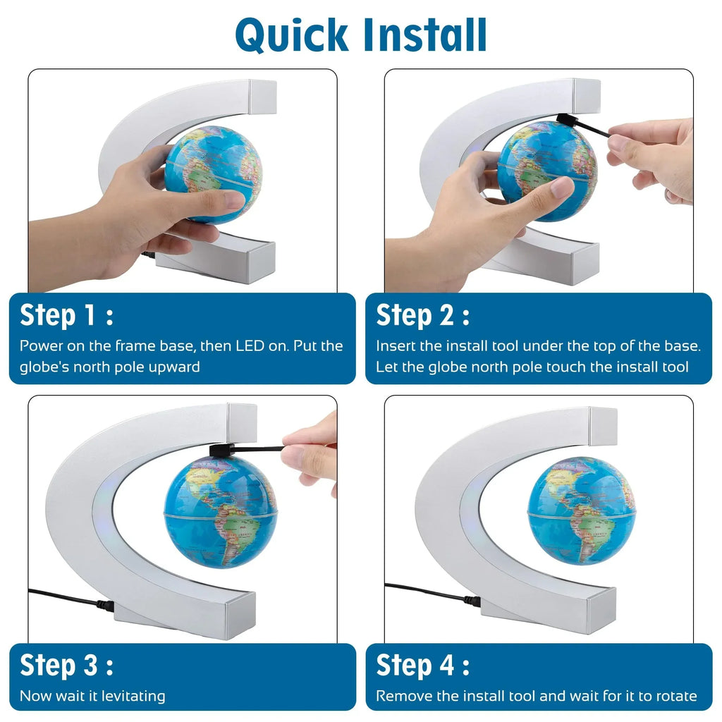 Magnetic Levitating Globe with LED Light, Cool Tech Gift for Men Father Boys and Girls , Birthday Gifts for Kids, Floating Globes World Desk Gadget Decor in Office Home/Display Frame Stand - Unique Gift Market