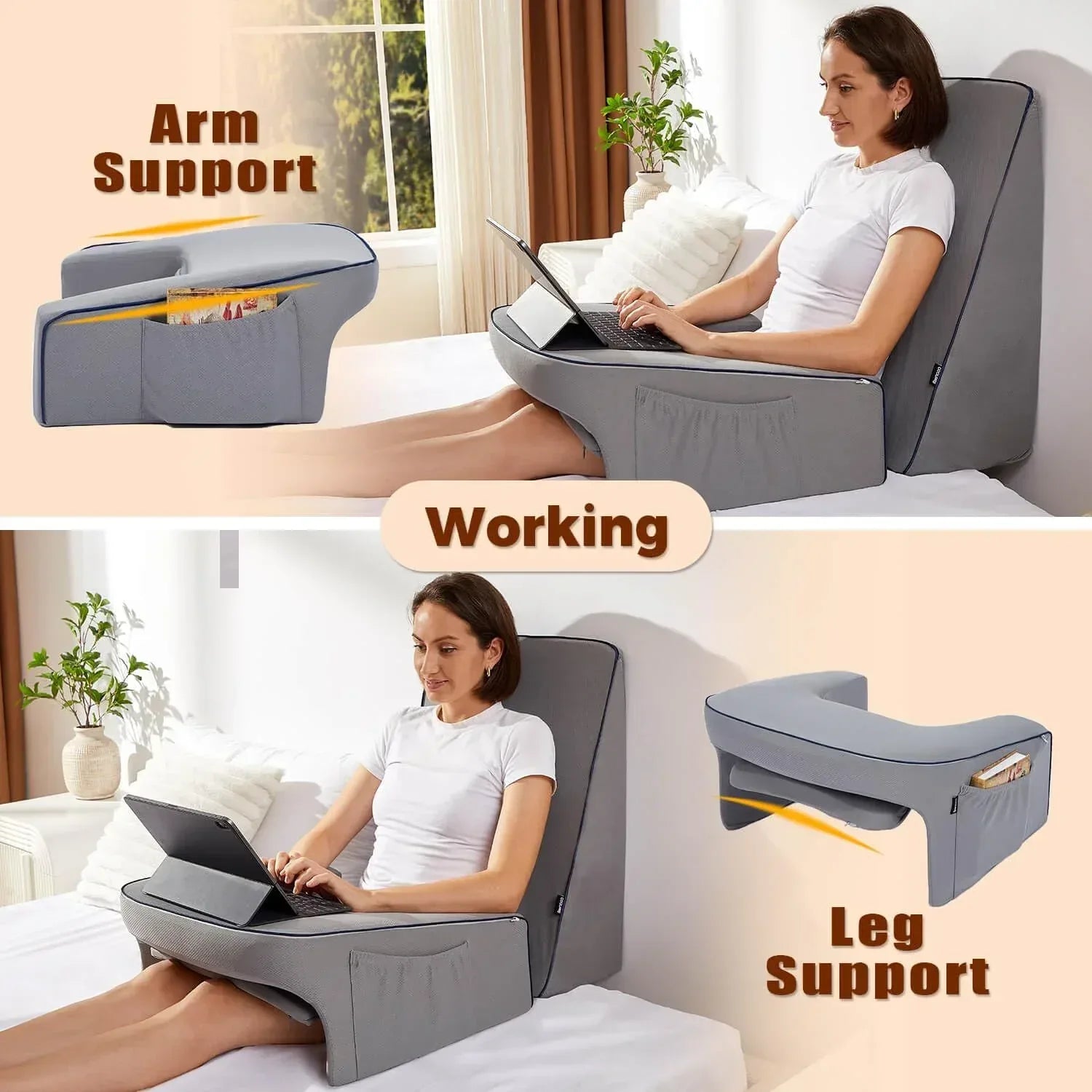 Reading Pillow for Gaming, Extra Large Laptop Pillow for Adult, Memory Foam Lap Desk Gaming Pillow for Reading, Working, Playing Steam Deck Switch or Sitting in Bed Floor Sofa(Grey) - Unique Gift Market