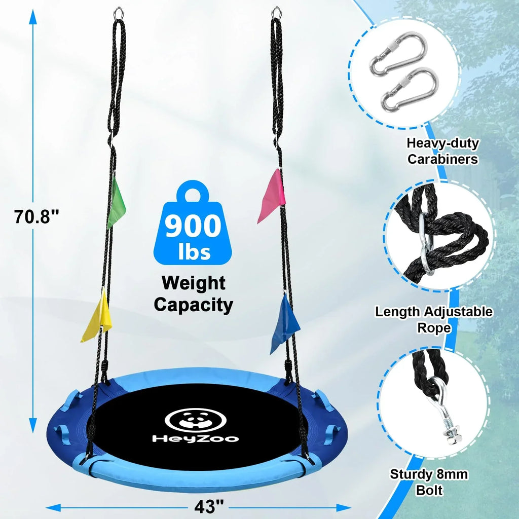 43 Inch Tree Swing, 900lbs Weight Capacity Saucer Swing Sets for Kids & Adults, with 360 Degree Swivel and Adjustable Hanging Strap, Green and Blue - Unique Gift Market