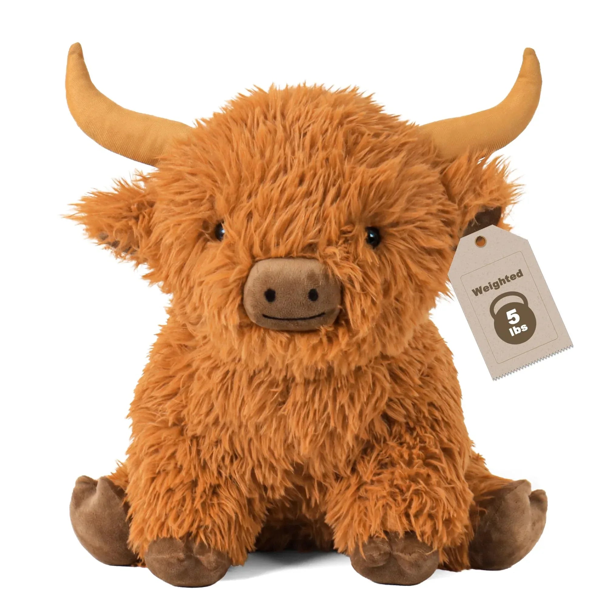Wepop 5lbs Highland Cow Weighted Stuffed Animals, 22in Giant Highland Cow Gift Plush Toy,Adorable Stuffed Animal for Kids and Adults Highland Cattle Plushie Pillow Decor - Unique Gift Market