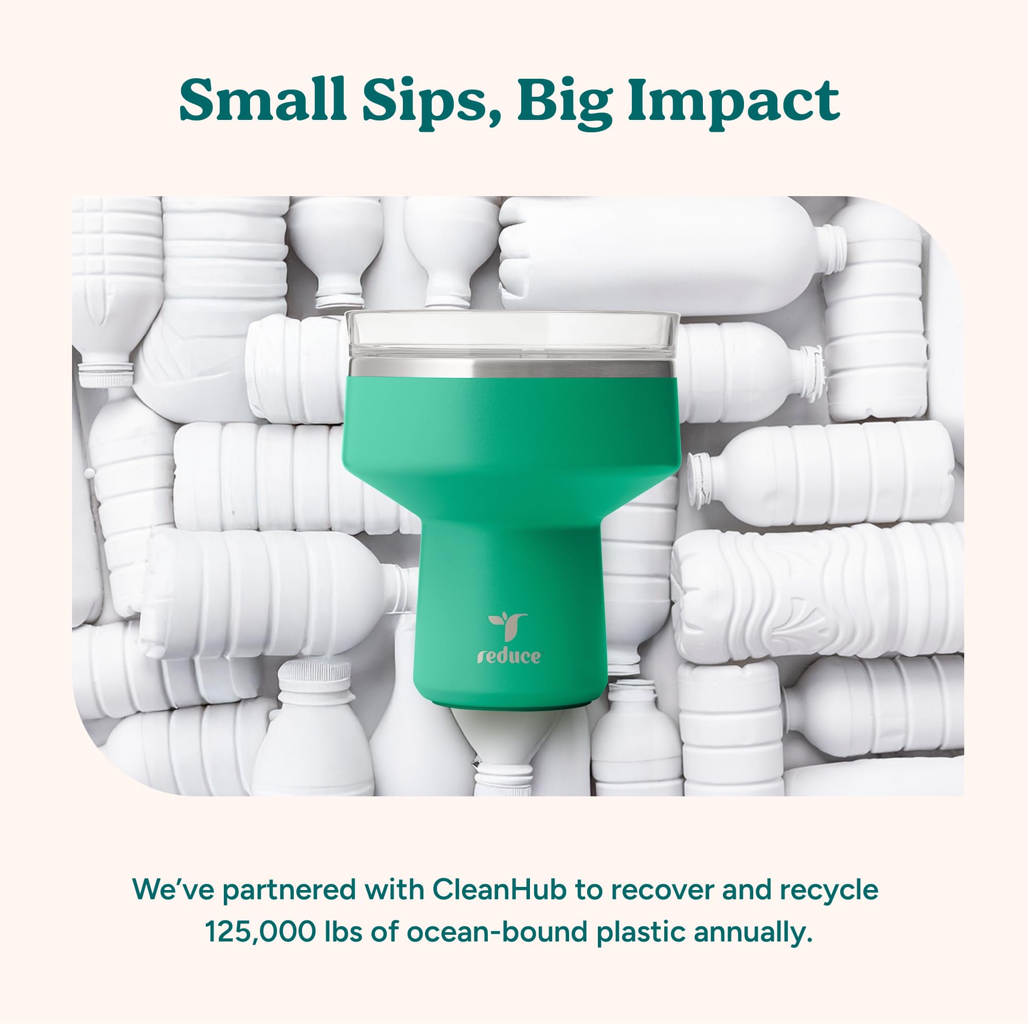 REDUCE Saltini 16 oz Cocktail Tumbler - Insulated Margarita Tumbler with Lid - Keeps Drinks Cold for 10 Hours - 360 Sippable Martini Glass Alternative - Shatterproof, Perfect for Parties - Sea Glass