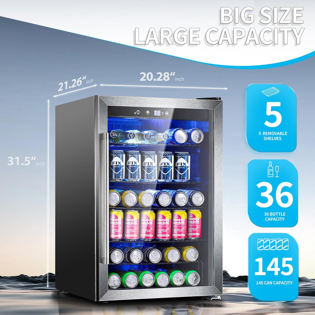 Antarctic Star 18L Beverage Refrigerator Cooler 24Can, Mini Fridge with Quiet Compressor, LED Light,Freestanding Small Fridge with Electronic Temperature Control for Home and Bar(40-61 ℉)