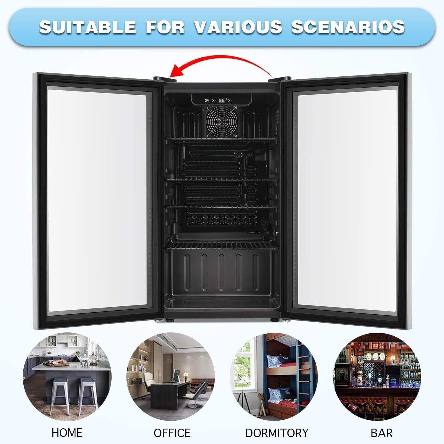 Antarctic Star 18L Beverage Refrigerator Cooler 24Can, Mini Fridge with Quiet Compressor, LED Light,Freestanding Small Fridge with Electronic Temperature Control for Home and Bar(40-61 ℉)