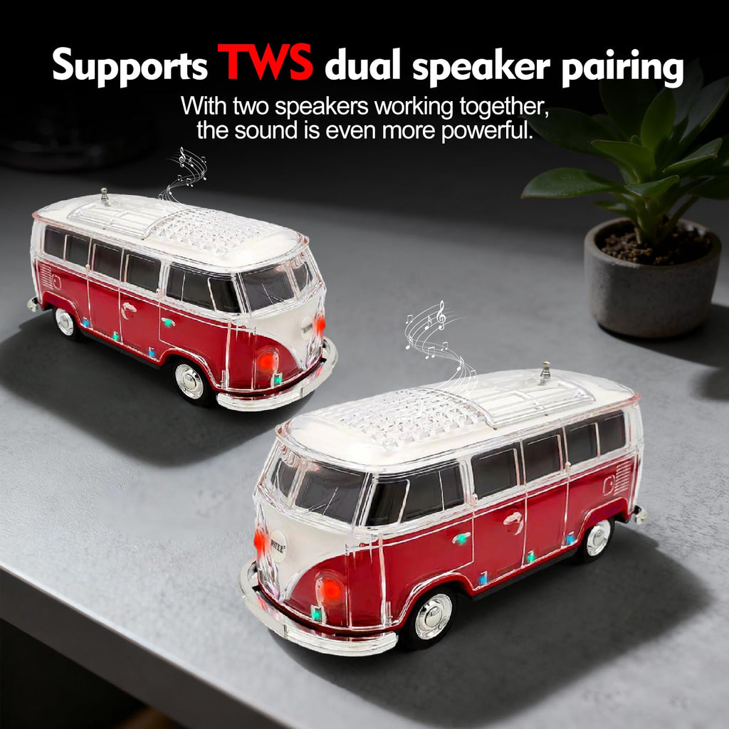 Mini Bus Bluetooth Speaker with Microphone, Portable Speaker Bluetooth, Small Speakers Bluetooth Wireless, LED Light, USB/TF, Car Design, Gift for Men, Men Birthday Gift Ideas (Green)