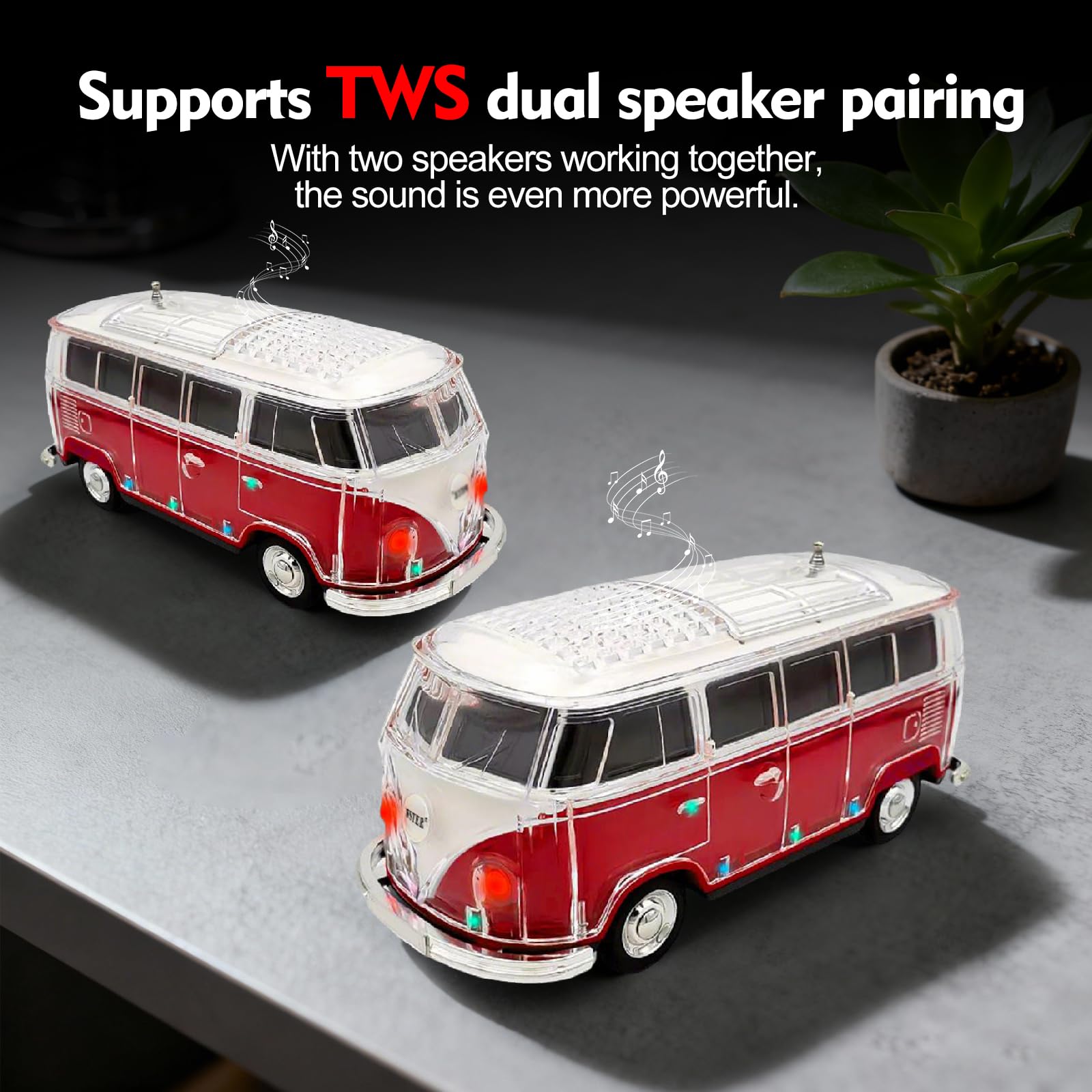 Mini Bus Bluetooth Speaker with Microphone, Portable Speaker Bluetooth, Small Speakers Bluetooth Wireless, LED Light, USB/TF, Car Design, Gift for Men, Men Birthday Gift Ideas (Green)