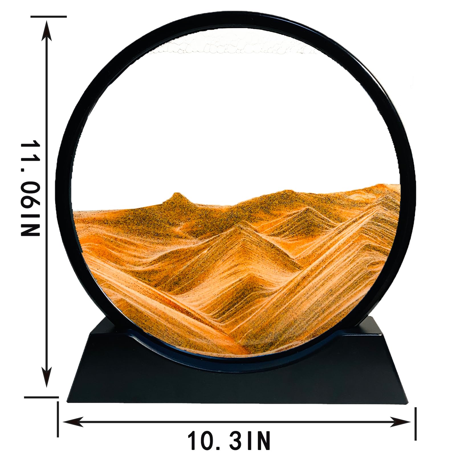 Moving Sand Art Picture - Sand Art Liquid Motion 3D Deep Sea Sandscape, Round Glass Frame Display Flowing Sand Relaxing Toy for Desktop Home Office Work Ocean Decor(Black, 7")