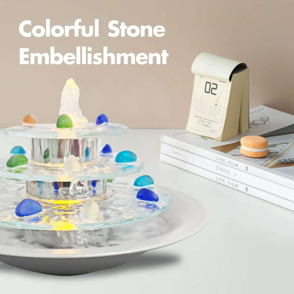 Indoor Tabletop Waterfall Moon Fountain, Home Décor Soothing Rain Sound Meditation Relaxing Fountains, Nature Slate Water Feature with Light for Room Office Desktop Decoration-13 Tall - Unique Gift Market