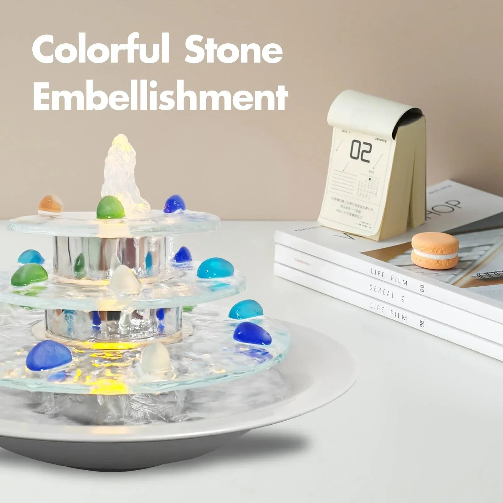 Indoor Tabletop Waterfall Moon Fountain, Home Décor Soothing Rain Sound Meditation Relaxing Fountains, Nature Slate Water Feature with Light for Room Office Desktop Decoration-13 Tall - Unique Gift Market