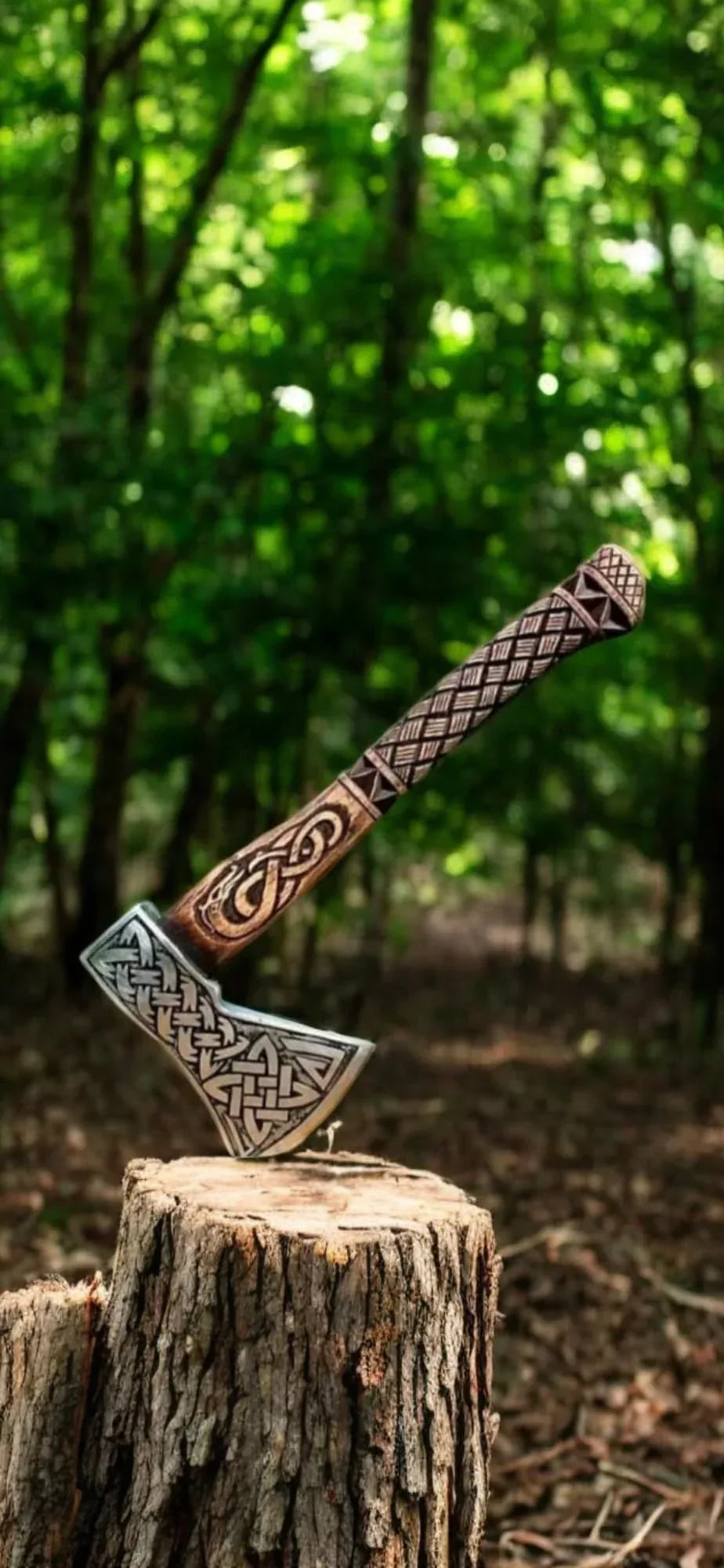 Poshland AX-7001 Custom Gift Forged Carbon Steel Viking Axe with Rose Wood Shaft, Double Edge Axe - Unique Gift Market
