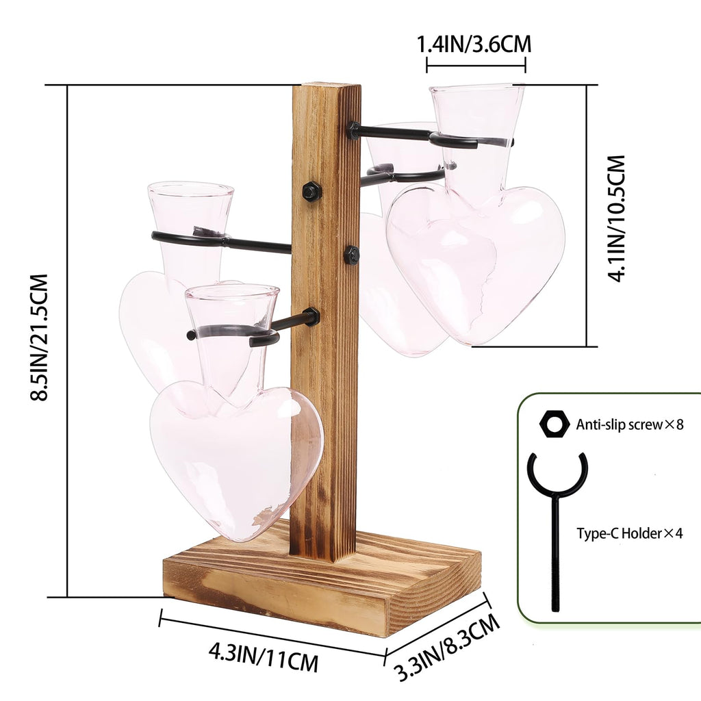 Plant Terrarium Propagation Stations with Wooden Stand, Glass Vase for Indoor Hydroponics Home Garden Office Decoration Gift for Women - 4 Love Bulb Vase