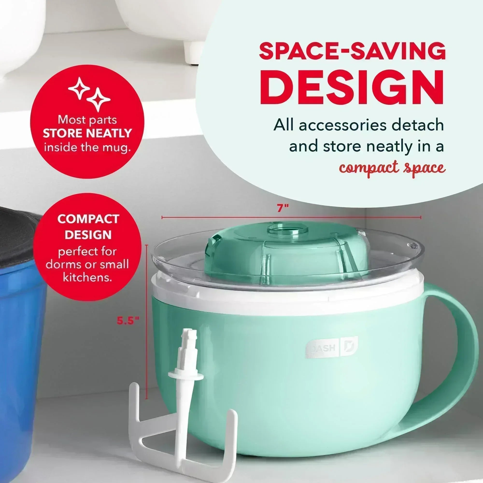 Dash My Mug Ice Cream Maker - Makes Single Serving of Gelato, Frozen Yogurt, Sorbet & More - Easy to Clean & Use - Aqua, 2 Bowls - Unique Gift Market