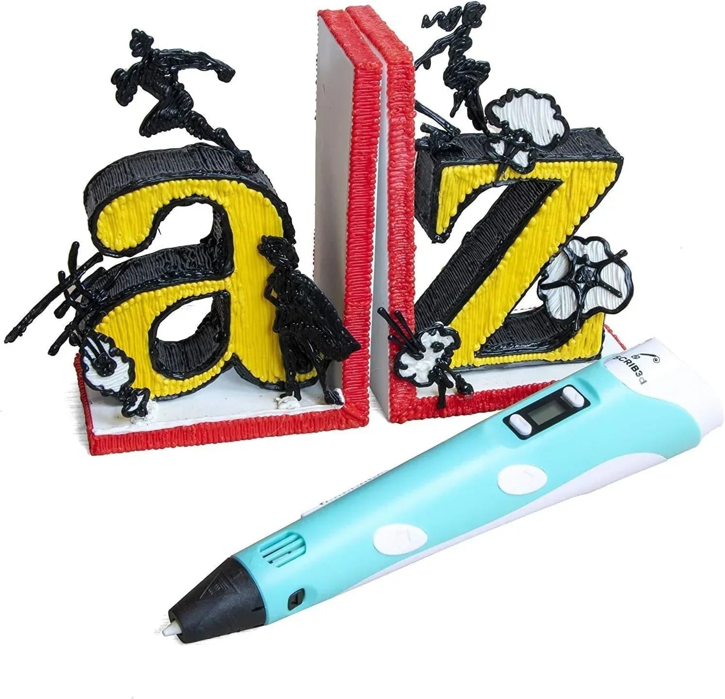 SCRIB3D P1 3D Printing Pen with Display - Includes 3D Pen, 3 Starter Colors of PLA Filament, Stencil Book + Project Guide, and Power adapter - Unique Gift Market