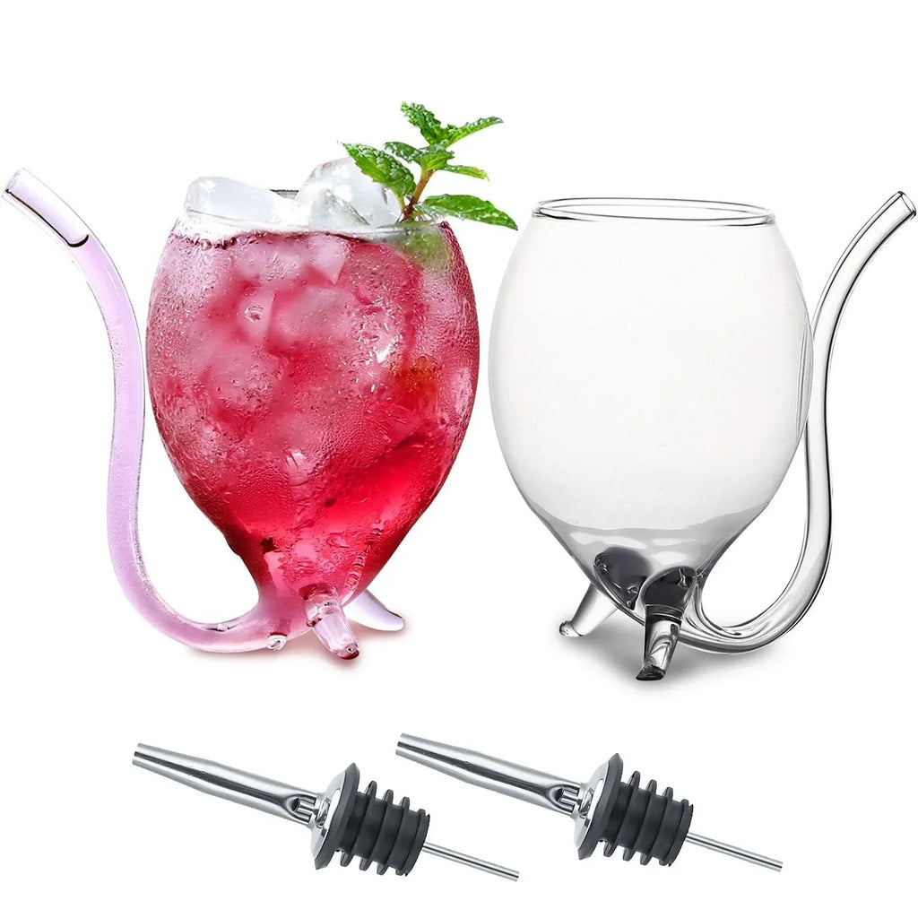 INFTYLE Vampire Wine Glass 12oz Set Of 4 Creative Cocktail Glasses Decanter Cups Mugs with Built-in Straw for Cocktail Wine Juice Ice Cream Champagne Home Bar Party Club Glassware Barware - Unique Gift Market