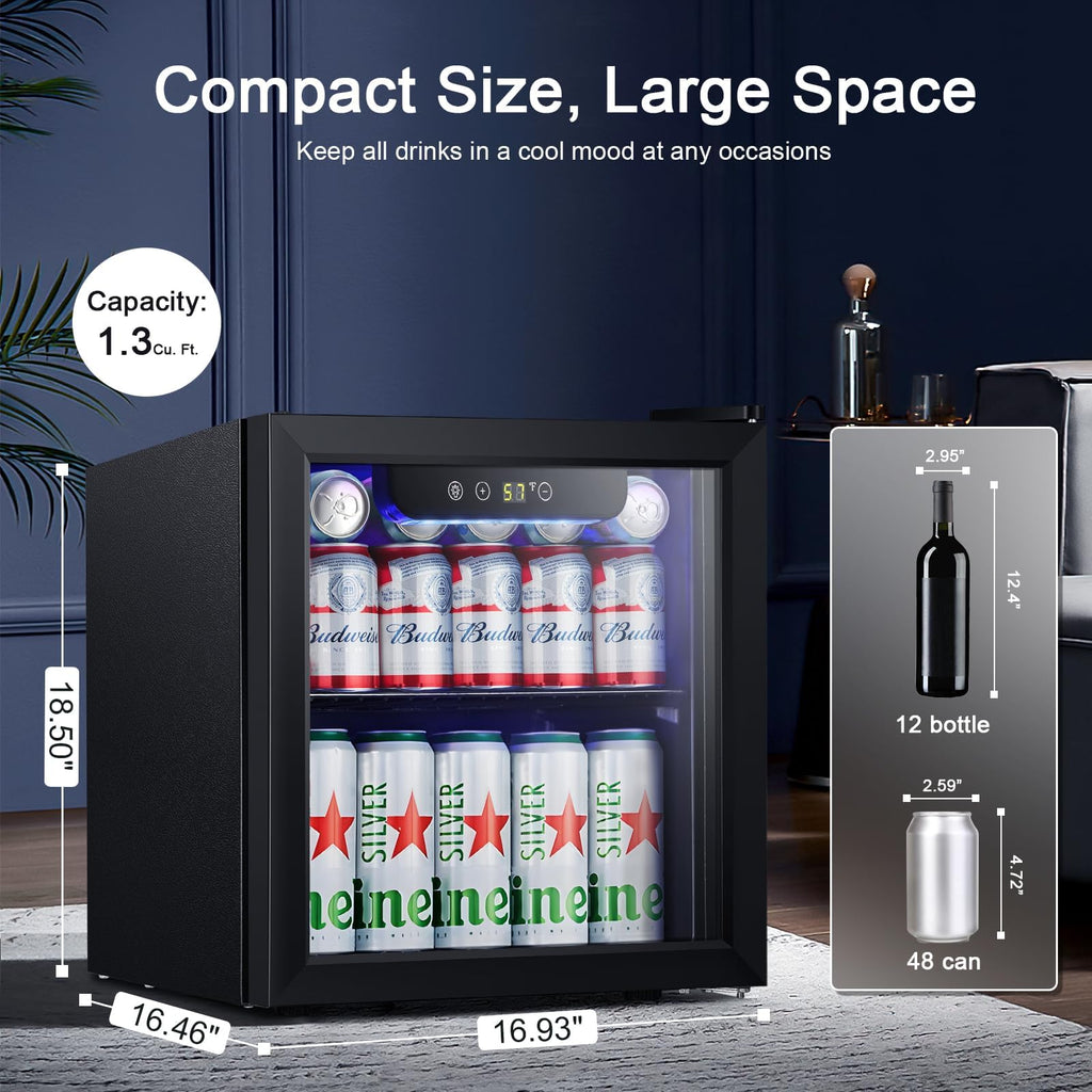 Antarctic Star 18L Beverage Refrigerator Cooler 24Can, Mini Fridge with Quiet Compressor, LED Light,Freestanding Small Fridge with Electronic Temperature Control for Home and Bar(40-61 ℉)