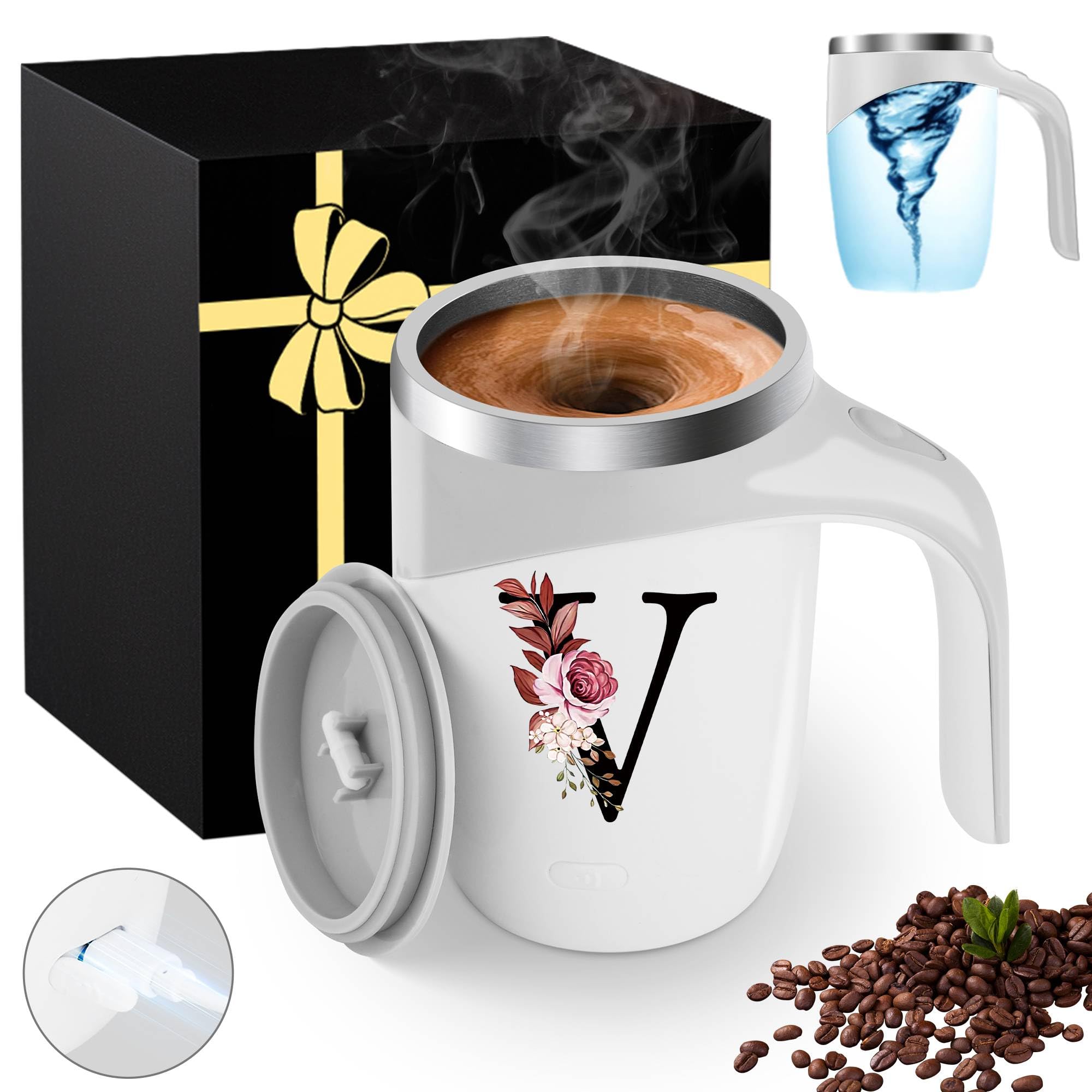 Initial Magnetic Stirring Coffee Mug Stainless Insulated Travel Cup Happy Birthday Personalized Gifts Women Adult Who Have Everything Want Nothing Mom Cool Special Custom Christmas Initial Present,G